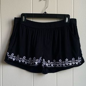 Derek Heart Black Soft Shorts with Pockets & White Stitched Detailing